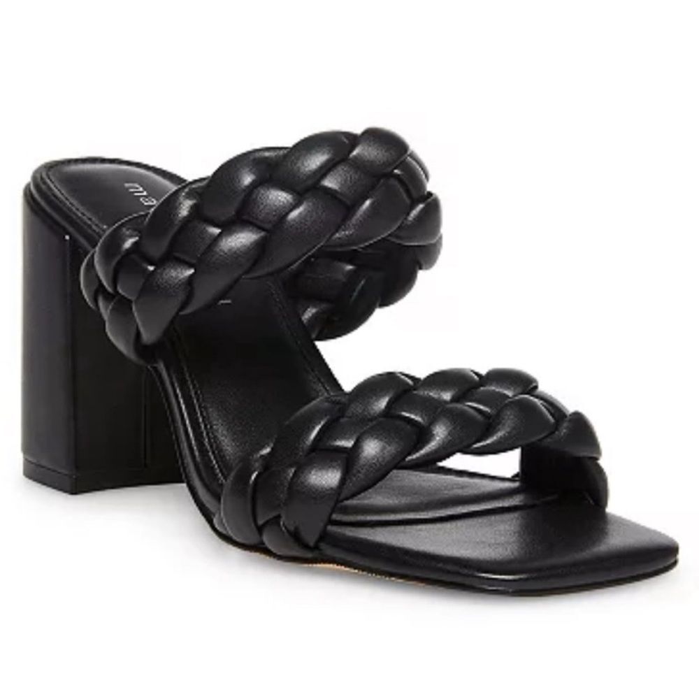 Madden Girl Dixcy Black Braided Strap Dress Heels Chunky Y2K 90s Style Size 8